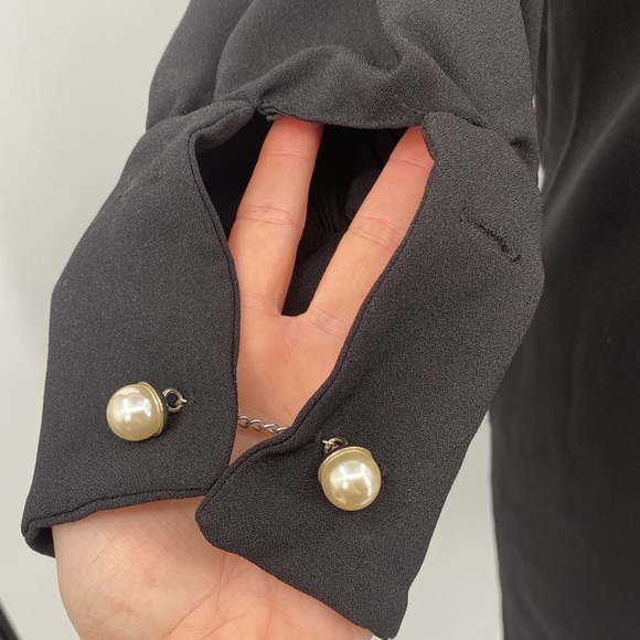 Strut & Bolt NWT Off The Shoulder Black Dress Chain Faux Pearl Large - Picture 6 of 16